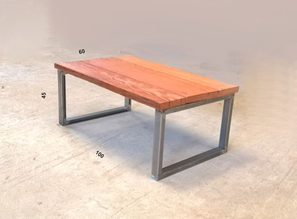 Chambres d'hôtels - Table basse de type industriel avec plateau en bois - LIVING MEDITERANEO