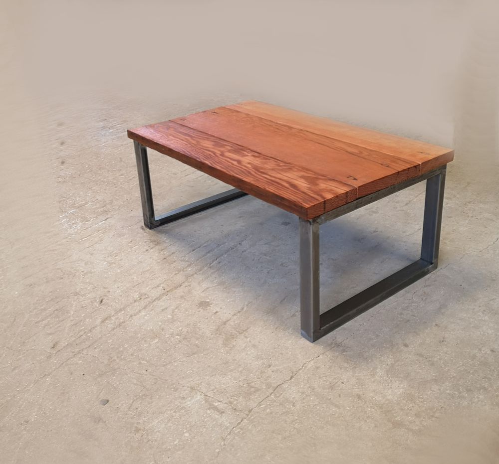 Chambres d'hôtels - Table basse de type industriel avec plateau en bois - LIVING MEDITERANEO