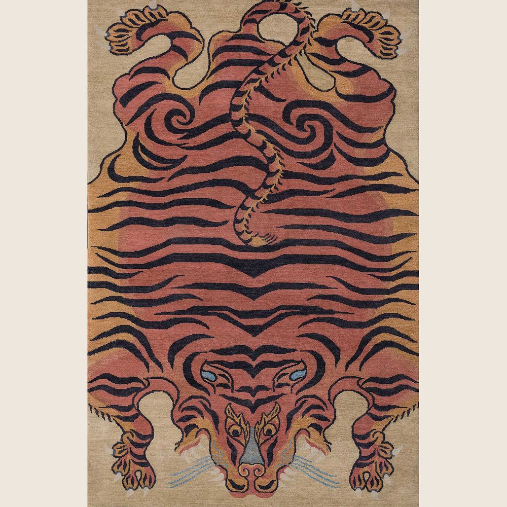 Classic carpets - Hand Knotted Tibetan Tiger Rug - Mountain Tiger Area Rug - OATS & RICE