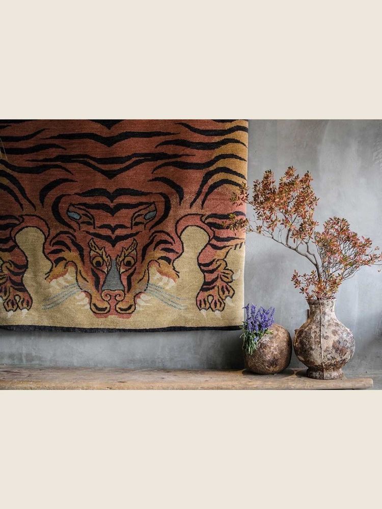 Classic carpets - Hand Knotted Tibetan Tiger Rug - Mountain Tiger Area Rug - OATS & RICE