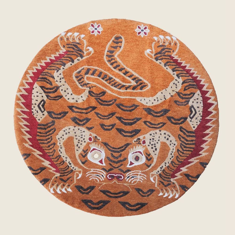 Tapis classiques - Tapis tigre tibétain noué à la main - Tapis tigre rond - OATS & RICE
