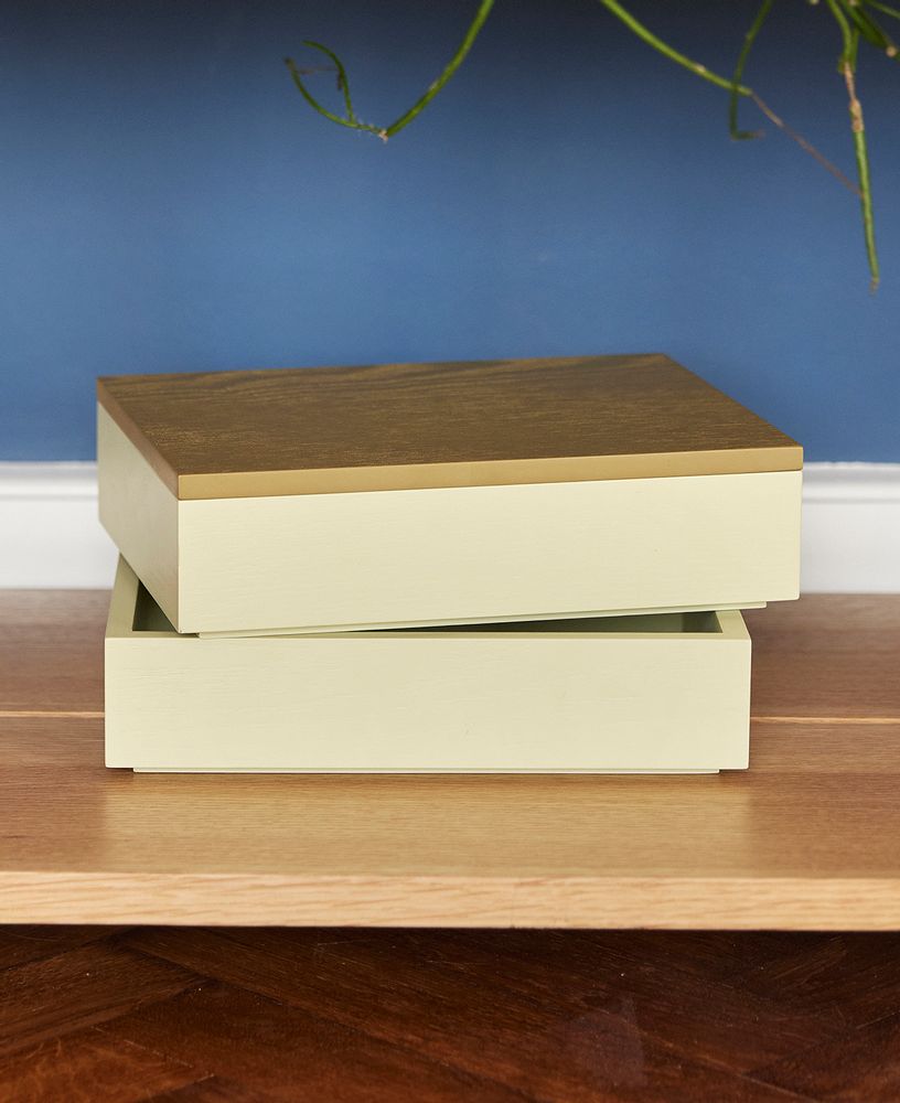Coffrets et boîtes - Boîte de rangement avec couvercle, MDF/cendres, FSC, brun clair/jaune - HÜBSCH