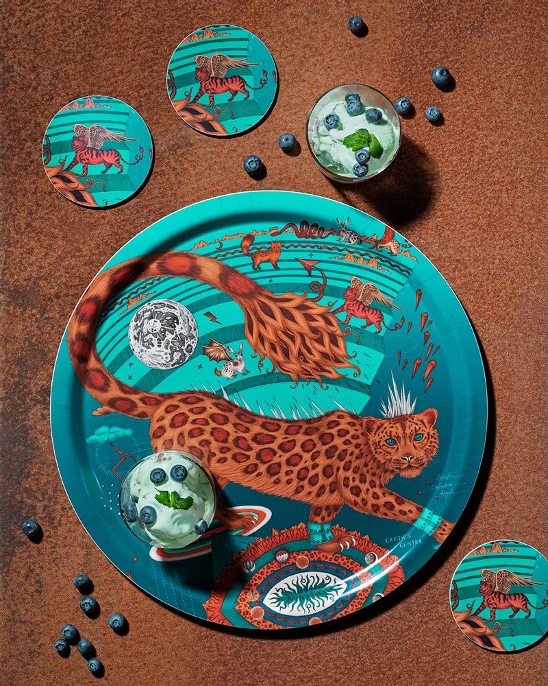 Table mat - Snow Leopard / teal - Tray - Tablemat - coaster - JAMIDA OF SWEDEN