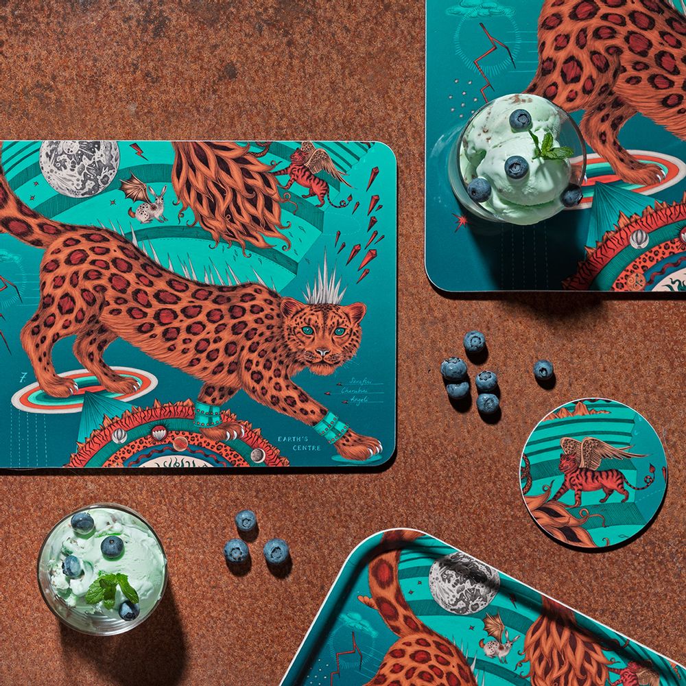 Table mat - Snow Leopard / teal - Tray - Tablemat - coaster - JAMIDA OF SWEDEN