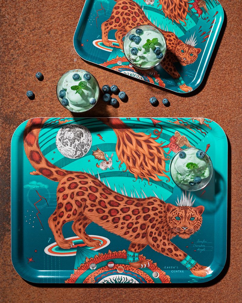 Table mat - Snow Leopard / teal - Tray - Tablemat - coaster - JAMIDA OF SWEDEN