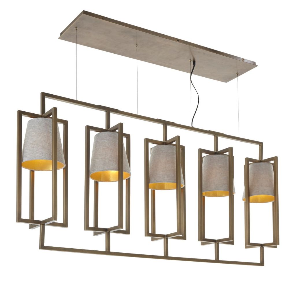 Ceiling lights - Hurricane Antique Brass Finish 5 Light Long Chandelier TG - RV  ASTLEY LTD