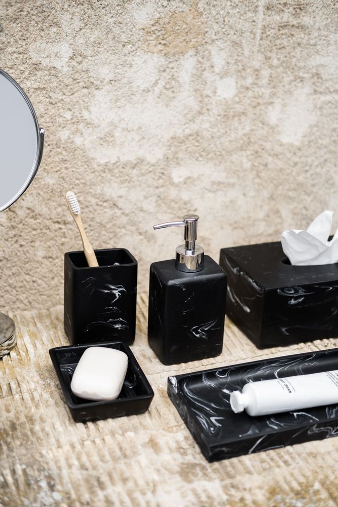 Installation accessories - Polyresin. Black marble effect  Toothbrush holder 8x6x10 cm BA71083 - ANDREA HOUSE