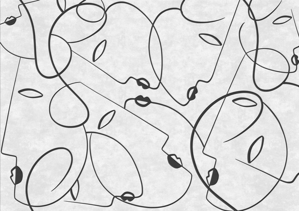 Wallpaper - Luxury Black and White Faces Wallpaper Innerline White - LA MAISON MURAEM