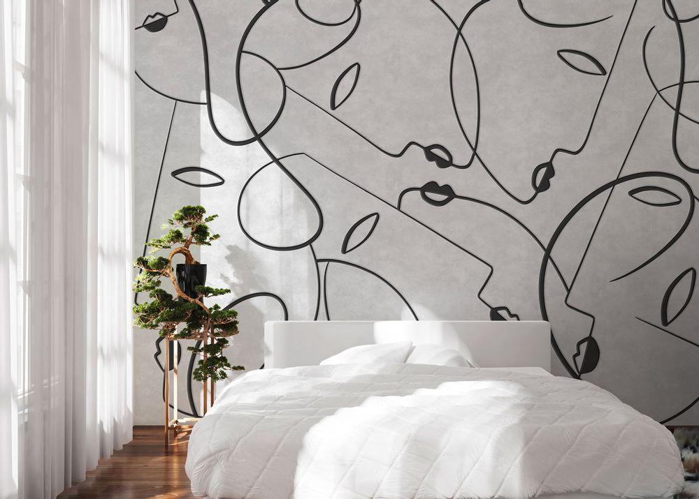 Wallpaper - Luxury Black and White Faces Wallpaper Innerline White - LA MAISON MURAEM