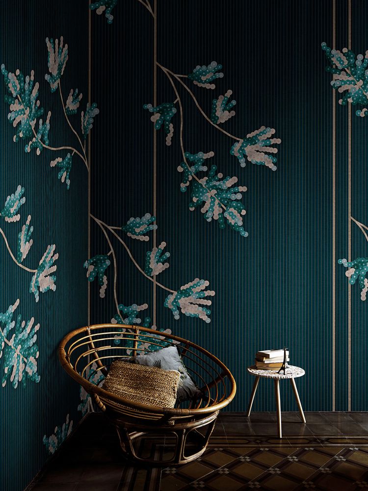 Papiers peints - Papier peint haut de gamme bleu Broderet - LA MAISON MURAEM