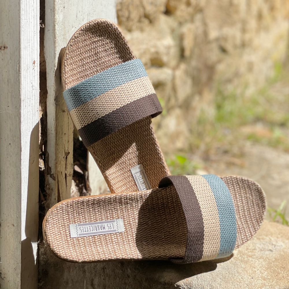 Chaussures - Les Mauricettes d'Yvette, claquettes rayées femme - LES MAURICETTES