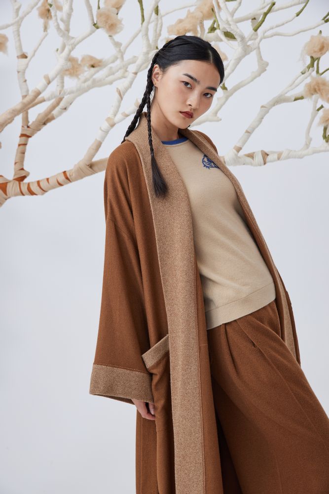 Homewear textile - Peignoir oversize NATUREL non nui en cachemire - SANDRIVER MONGOLIAN CASHMERE