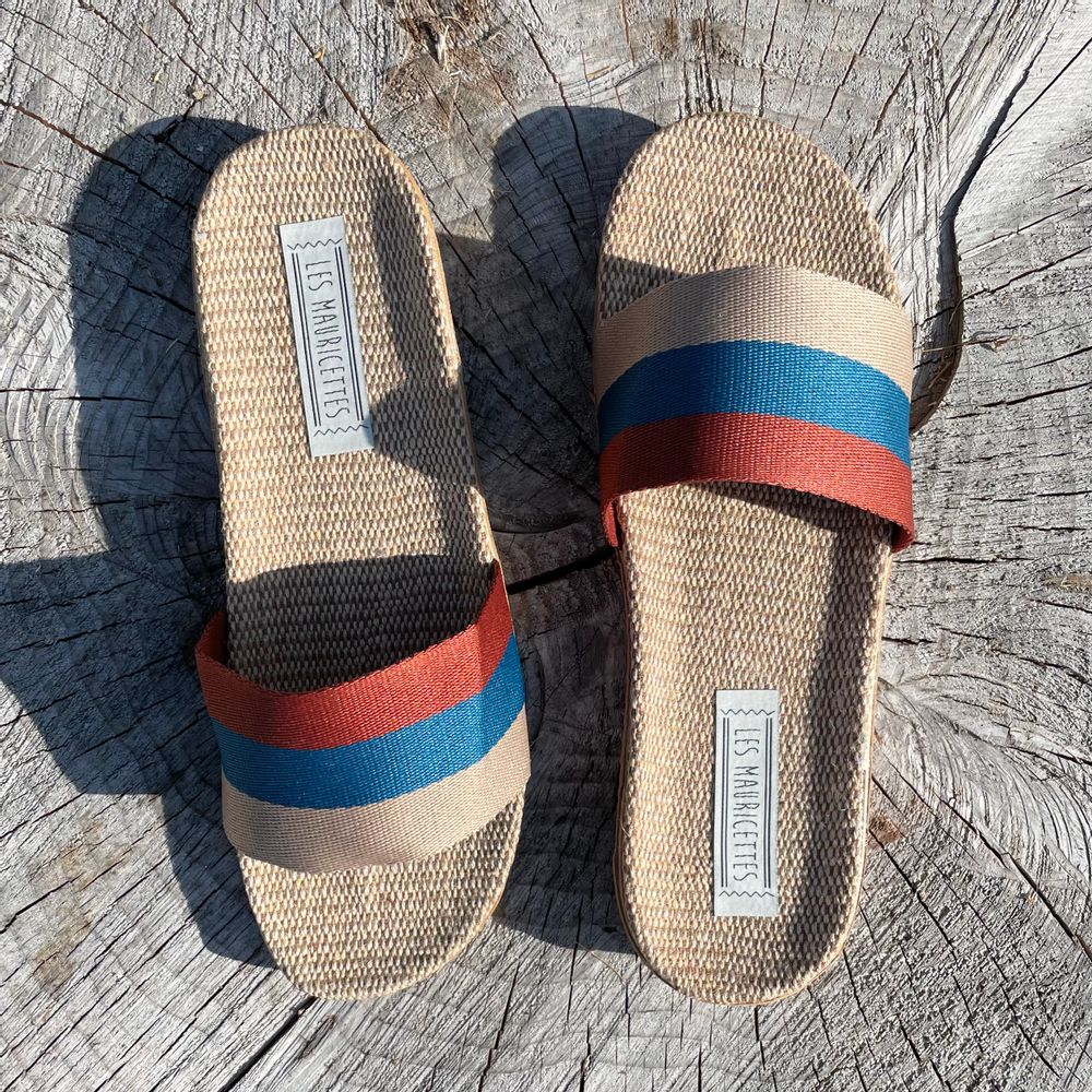 Homewear bien-être - Les Mauricettes d'Anatole, claquettes homme rayures. - LES MAURICETTES
