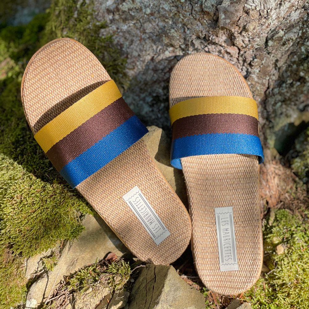 Homewear bien-être - Les Mauricettes d'Auguste, claquettes homme rayures - LES MAURICETTES