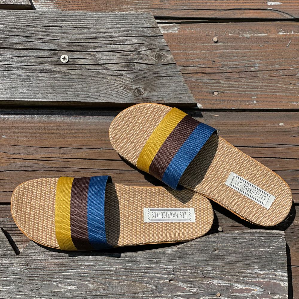 Homewear bien-être - Les Mauricettes d'Auguste, claquettes homme rayures - LES MAURICETTES