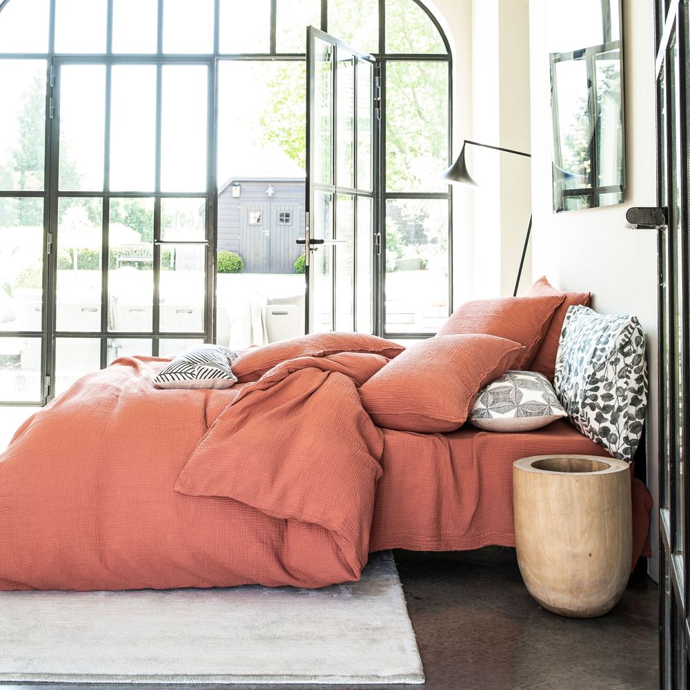Linge de lit - Simplement gaufré - Double gaze de coton - BLANC CERISE