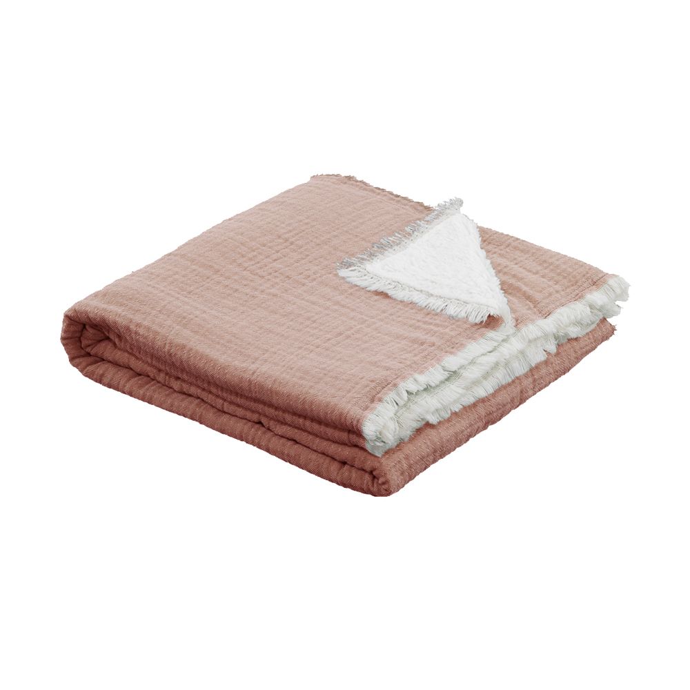 Throw blankets - Celestine cotton gauze throw with sherpa lining - MAISON LILO