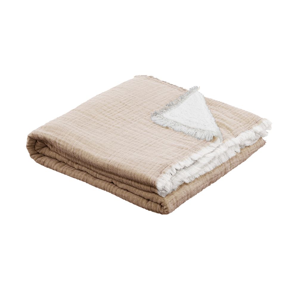 Throw blankets - Celestine cotton gauze throw with sherpa lining - MAISON LILO