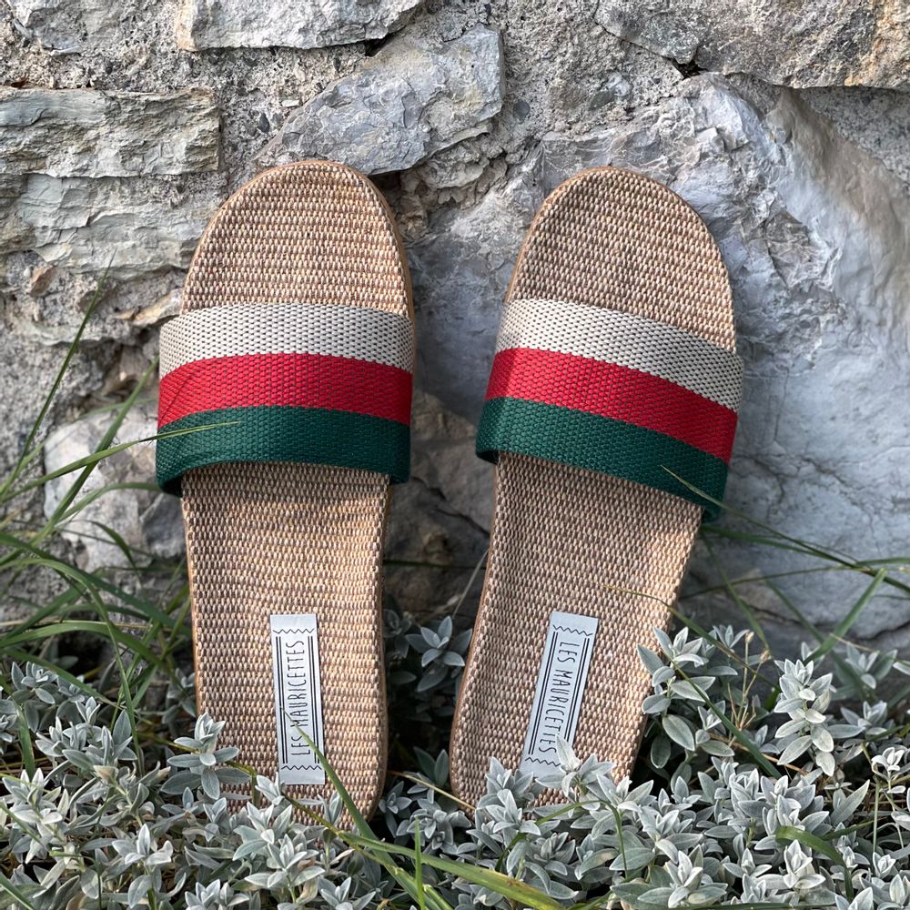 Homewear bien-être - Les Mauricettes de Roland, claquettes homme rayées - LES MAURICETTES