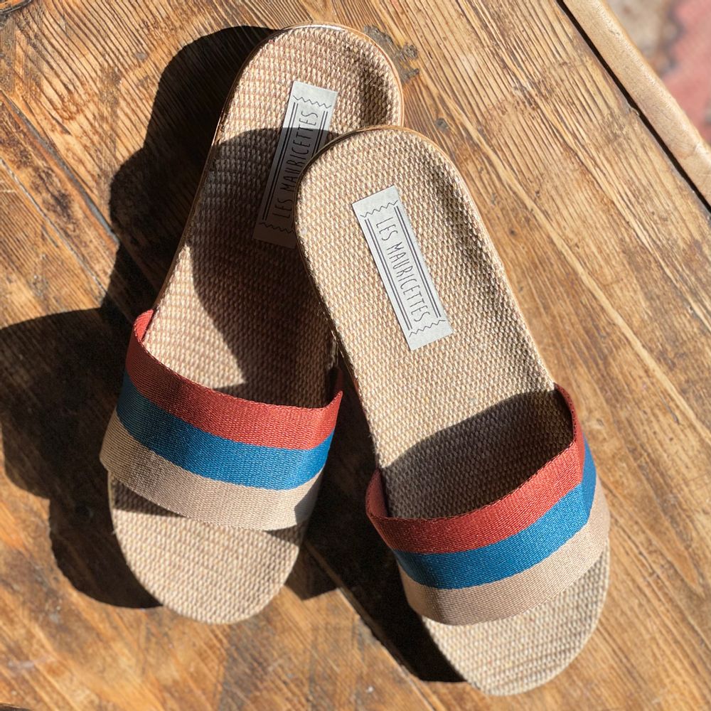 Homewear bien-être - Les Mauricettes d'Anatole, claquettes homme rayures. - LES MAURICETTES