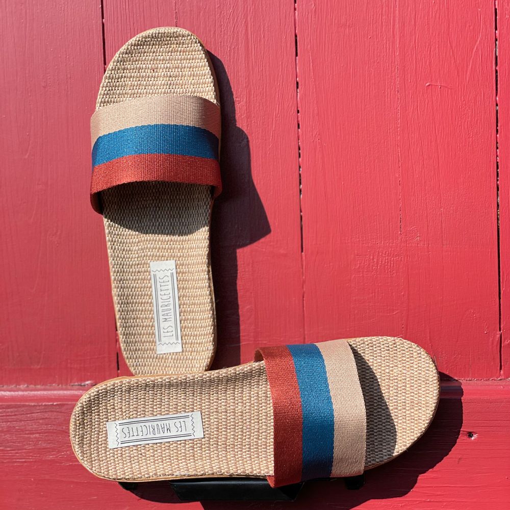 Homewear bien-être - Les Mauricettes d'Anatole, claquettes homme rayures. - LES MAURICETTES