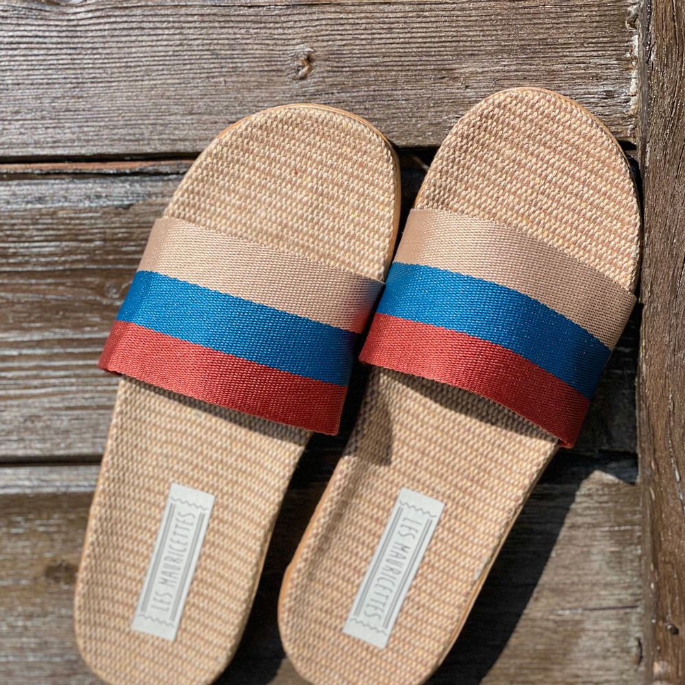 Homewear bien-être - Les Mauricettes d'Anatole, claquettes homme rayures. - LES MAURICETTES