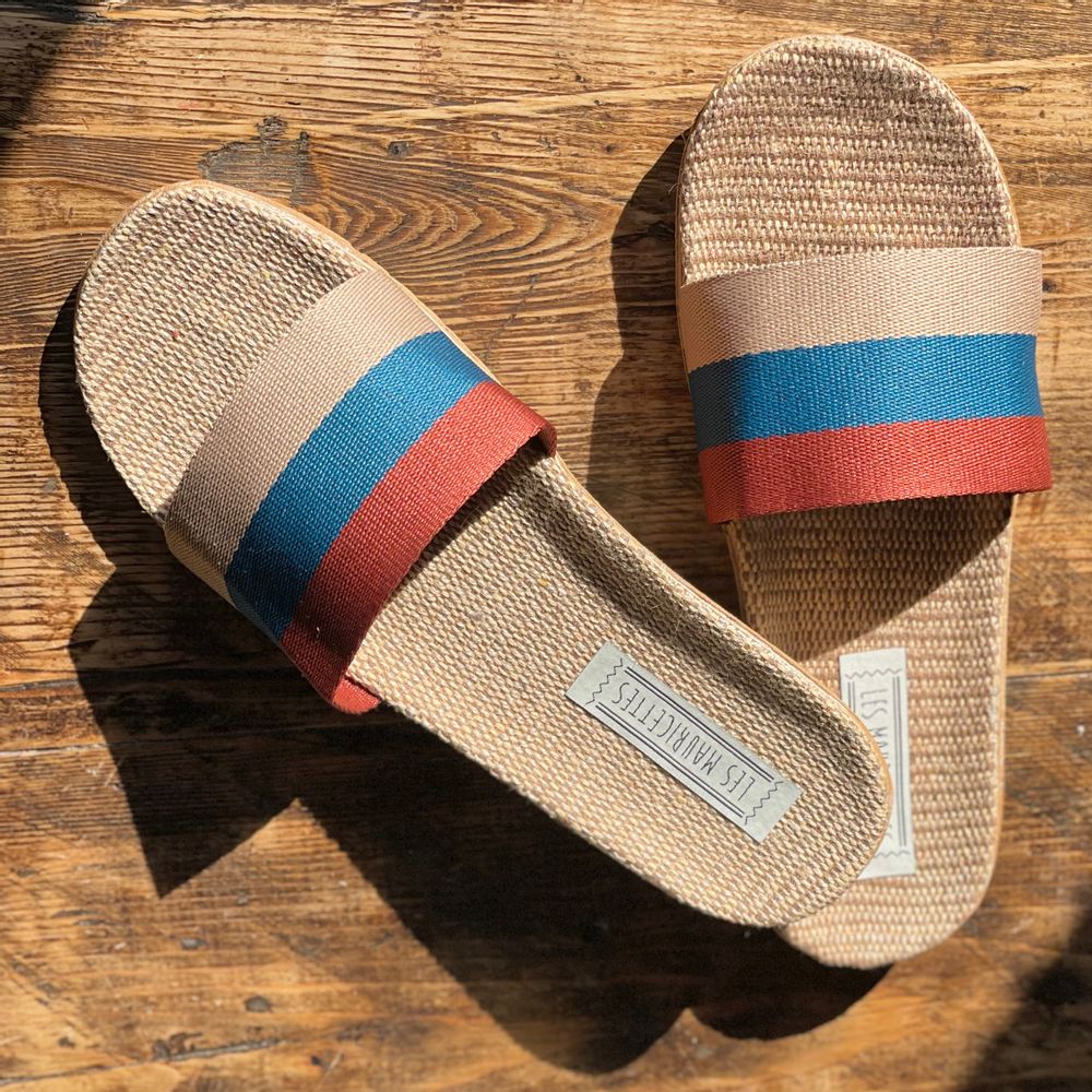 Homewear bien-être - Les Mauricettes d'Anatole, claquettes homme rayures. - LES MAURICETTES