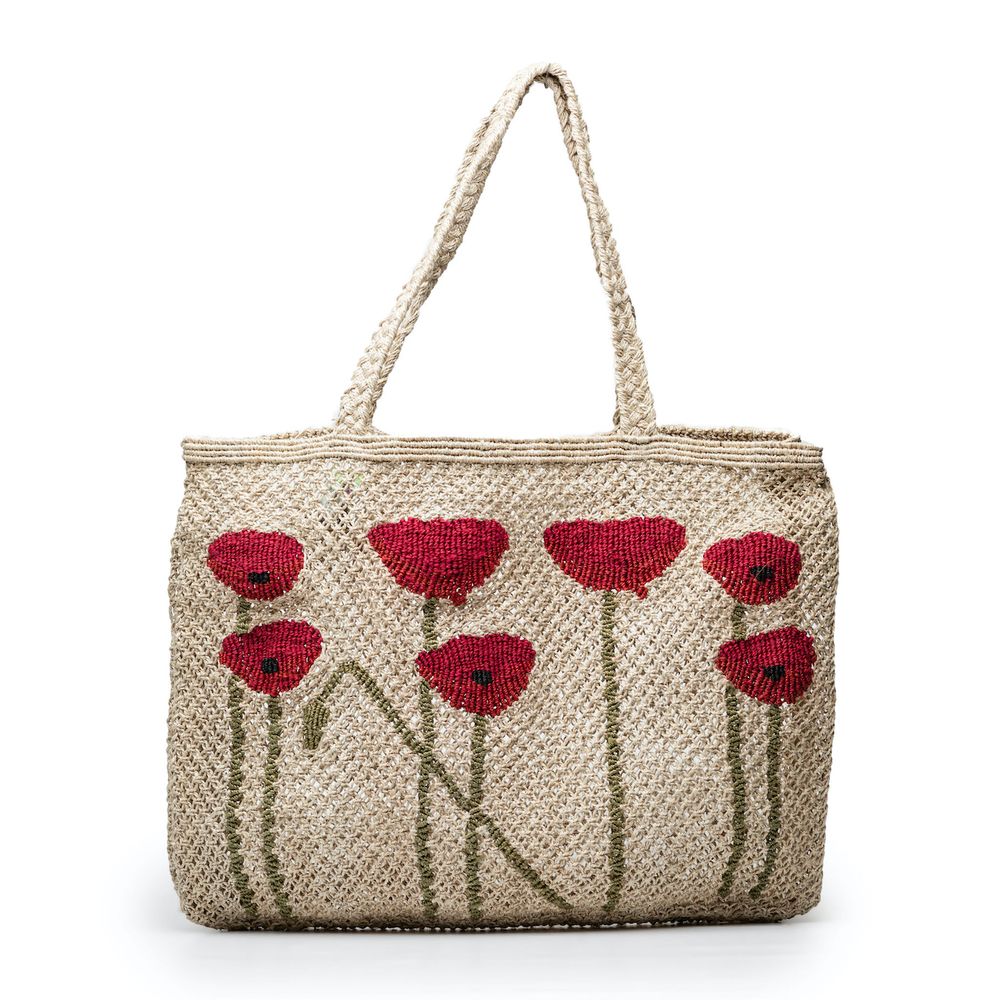 Bags and totes - Jute macrame bag with poppies XL - MAISON BENGAL