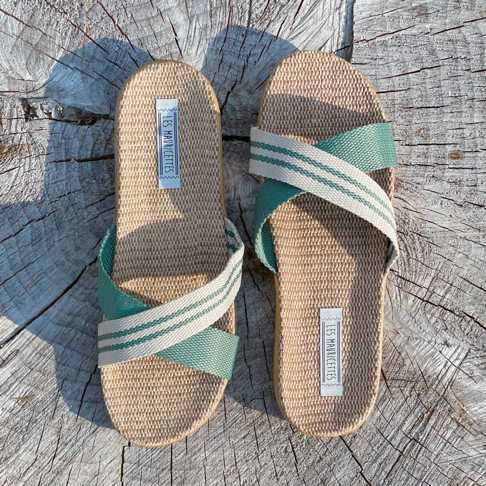 Homewear bien-être - Les Mauricettes de Gilberte, claquettes femme croisées kaki - LES MAURICETTES