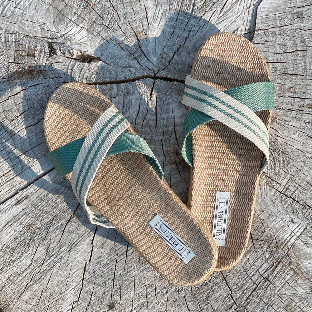 Homewear bien-être - Les Mauricettes de Gilberte, claquettes femme croisées kaki - LES MAURICETTES