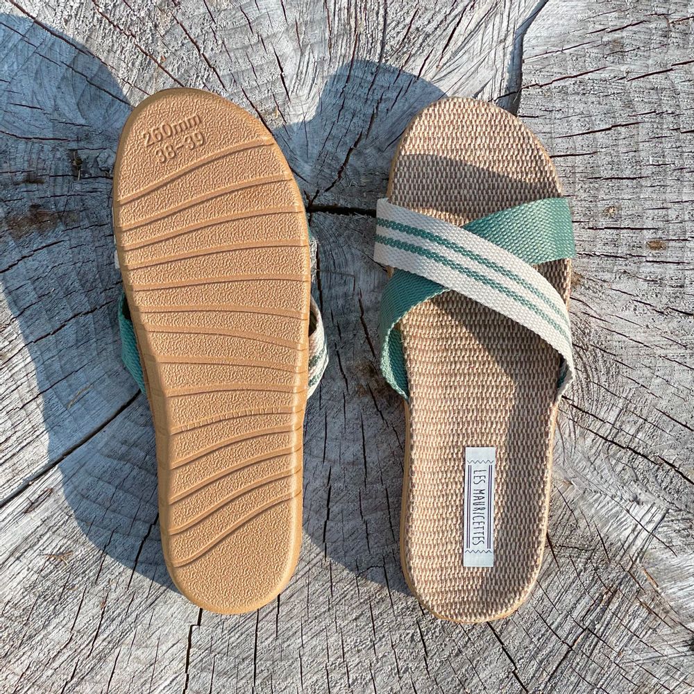 Homewear bien-être - Les Mauricettes de Gilberte, claquettes femme croisées kaki - LES MAURICETTES
