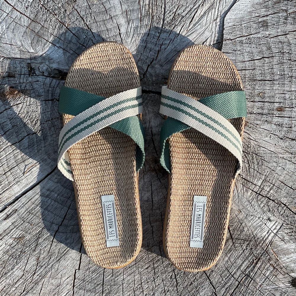 Homewear bien-être - Les Mauricettes de Gilberte, claquettes femme croisées kaki - LES MAURICETTES