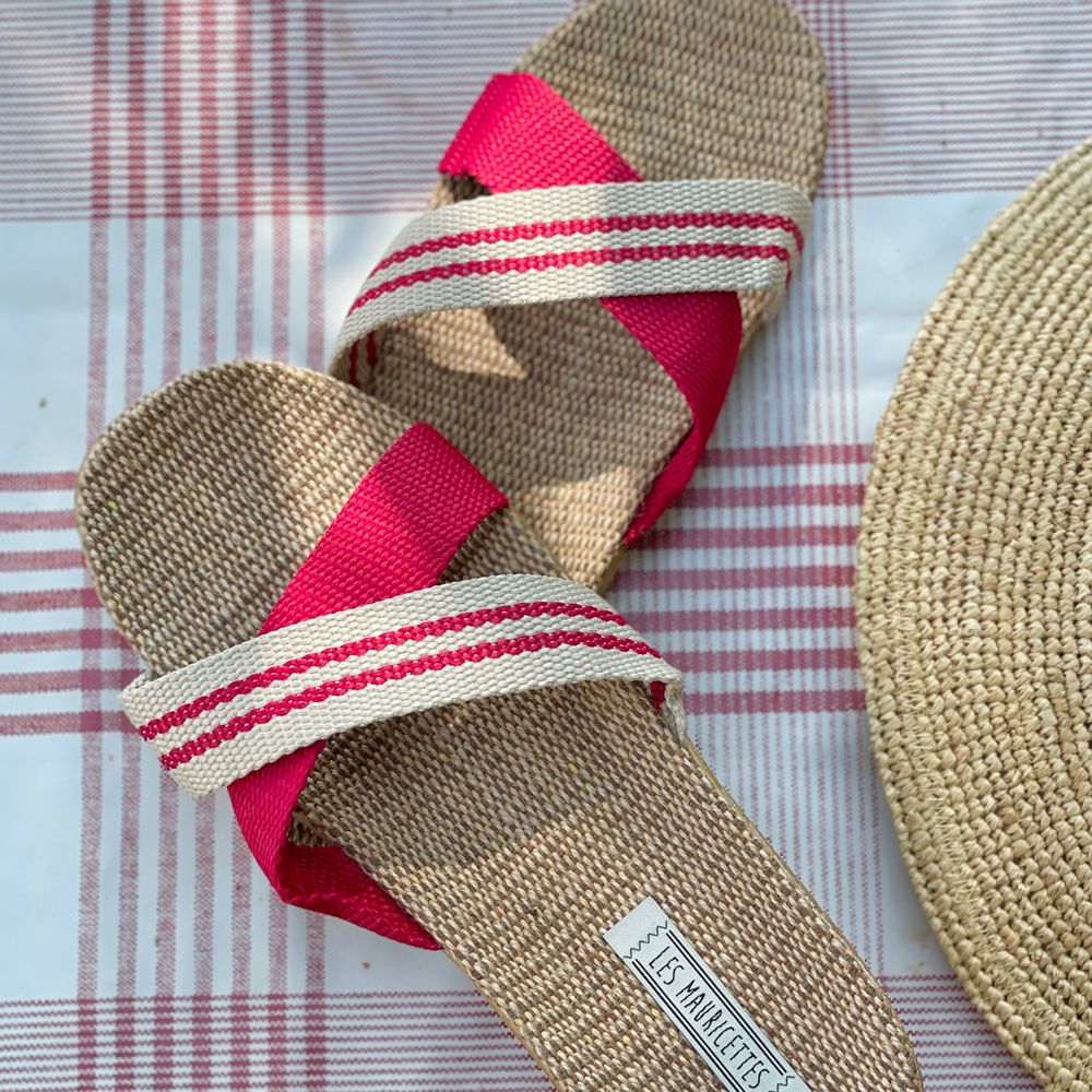 Shoes - Les Mauricettes de Maryse, crossed flip-flops for women in red - LES MAURICETTES