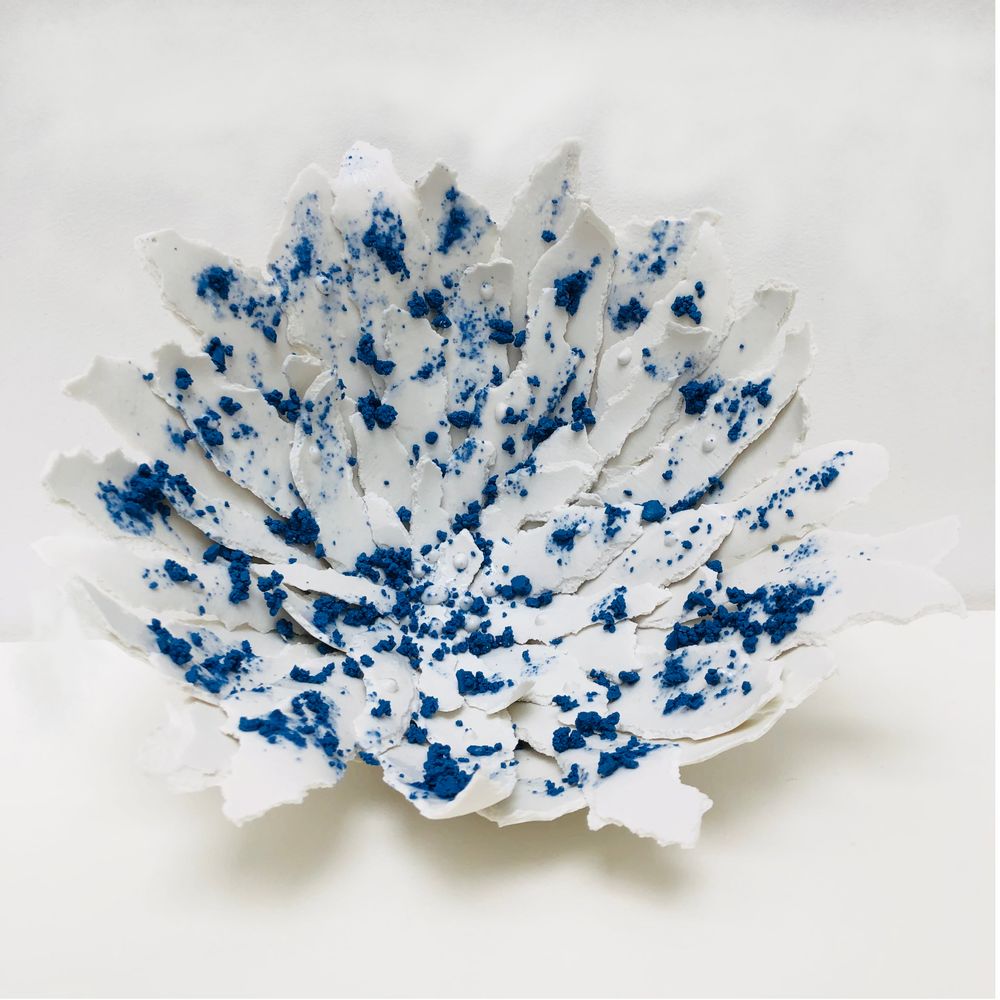 Ceramic - Flower Paper White and Blue Porcelain - GUENAELLE GRASSI