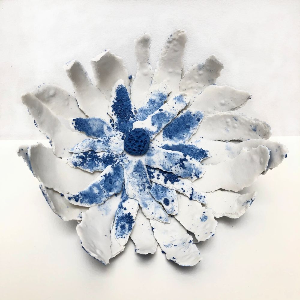 Ceramic - Flower Paper White and Blue Porcelain - GUENAELLE GRASSI