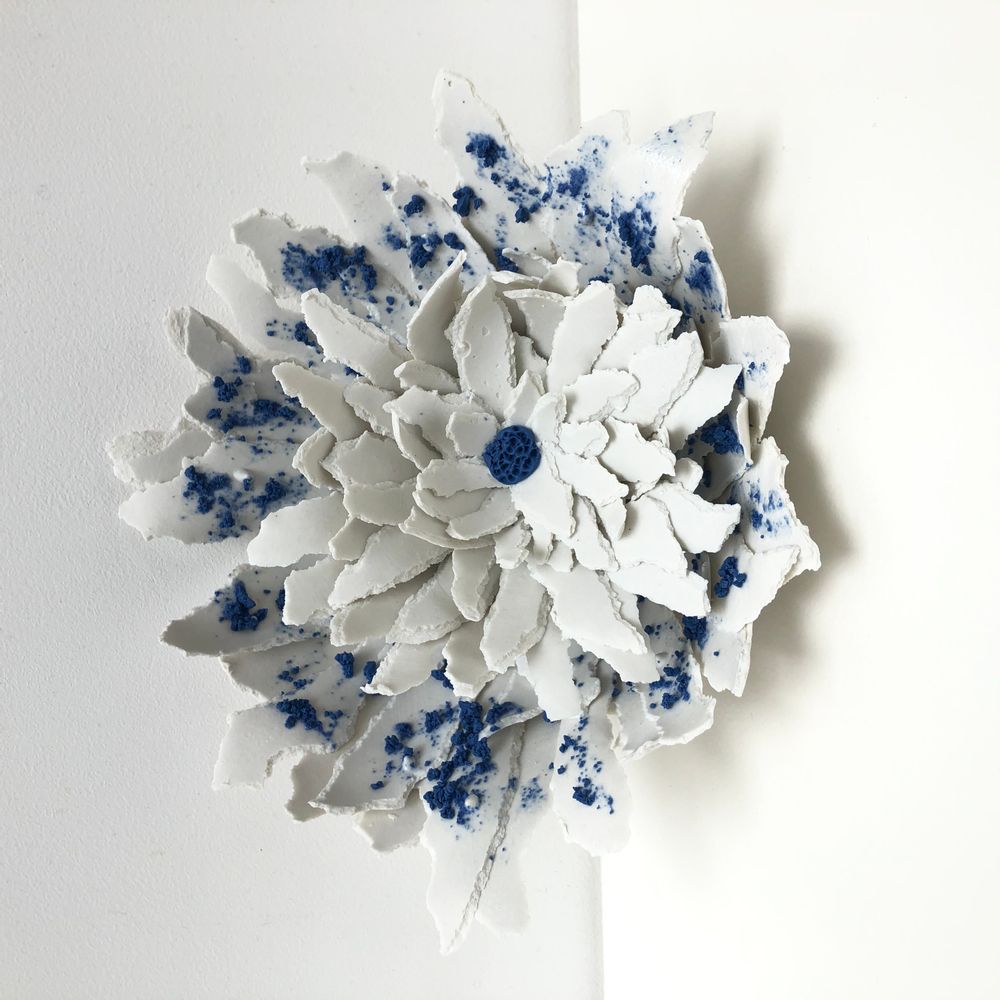 Ceramic - Flower Paper White and Blue Porcelain - GUENAELLE GRASSI