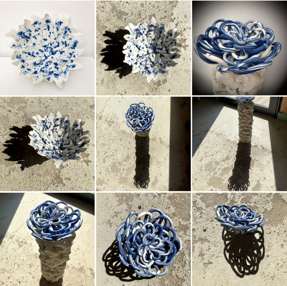 Ceramic - Flower Paper White and Blue Porcelain - GUENAELLE GRASSI