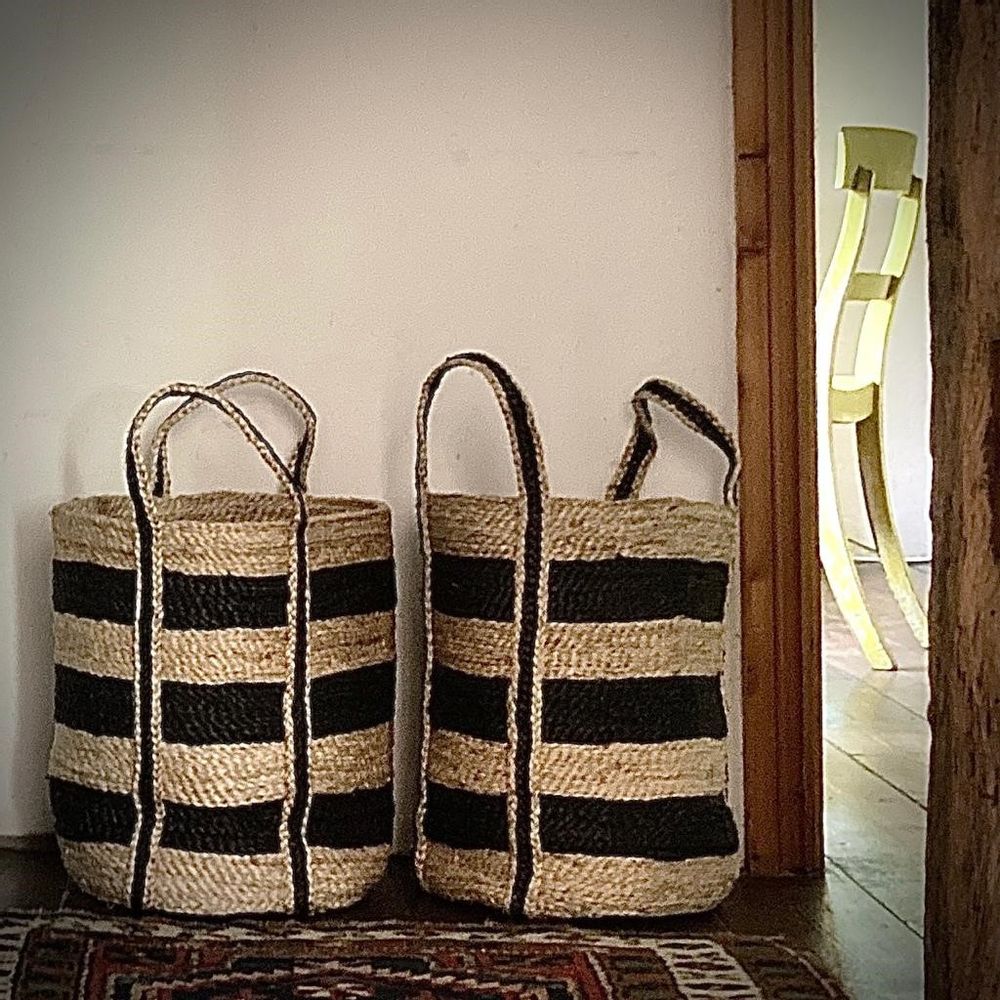Bathroom storage - Small round striped jute basket - MAISON BENGAL