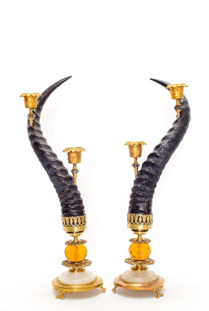 Pièces uniques - Paire de cornes d'antilope avec bougeoirs - DUPONT BERLIN