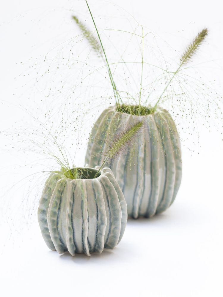 Decorative objects - Vase Bølger handmade ceramic H=15cm D=14,5cm - YLVAYA DESIGN