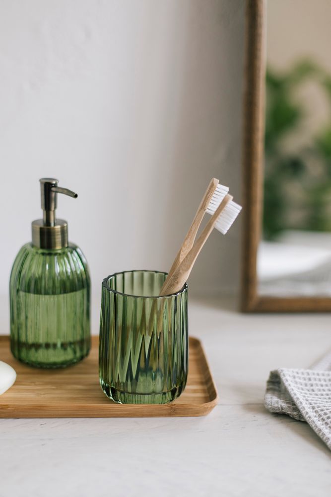 Soap dishes - Stripes green glass soap dispenser BA70084 - ANDREA HOUSE