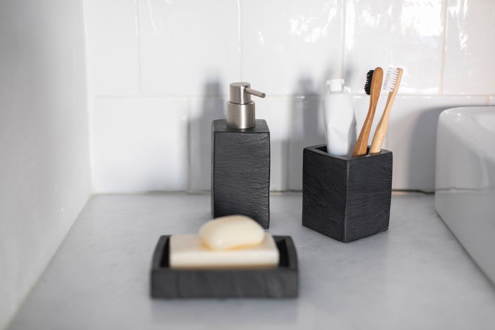Mounting accessories - Polyresine Slate effect Toothbrush holder BA70113 - ANDREA HOUSE