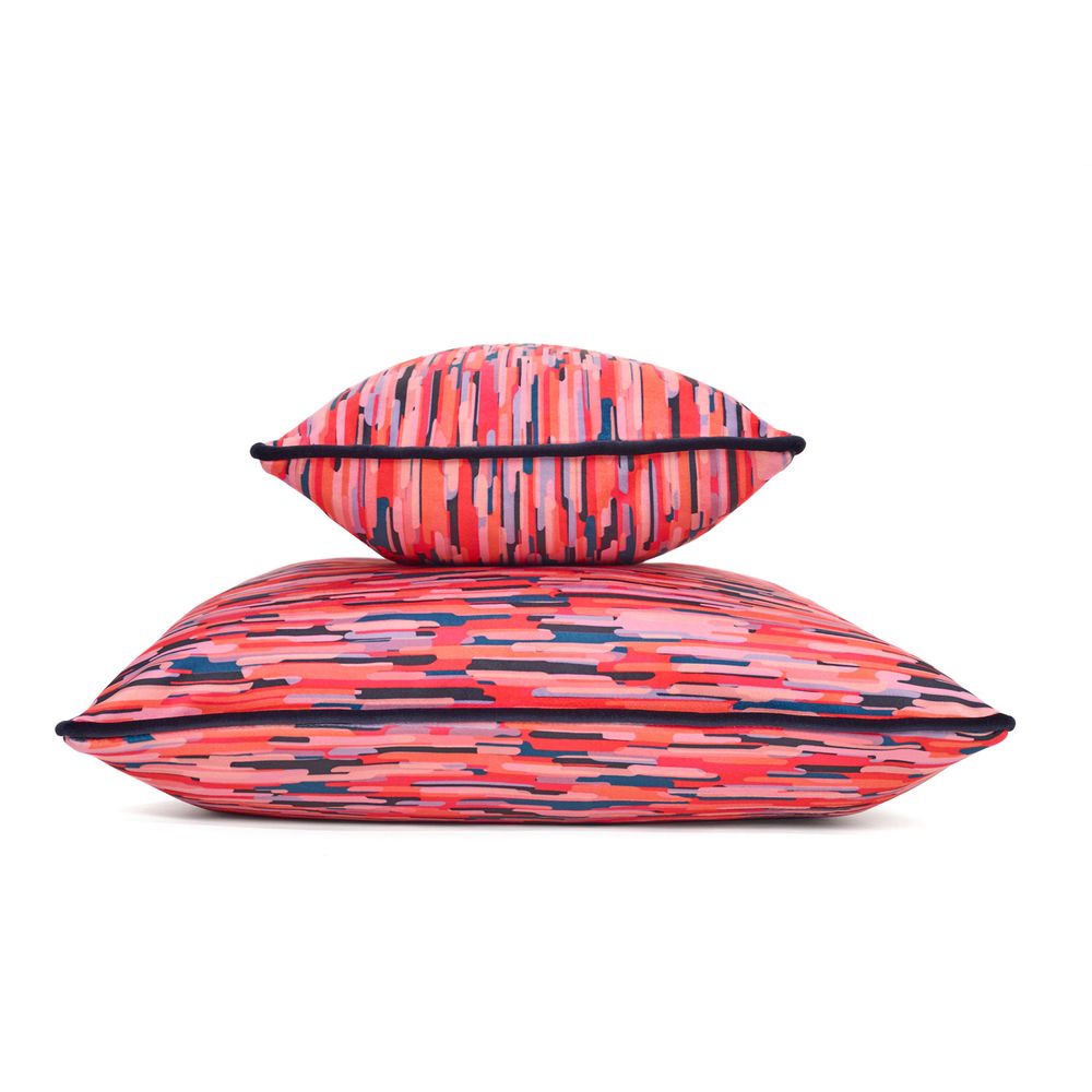 Fabric cushions - “Moiré” red velvet cushion - AMÉLIE CHOQUET