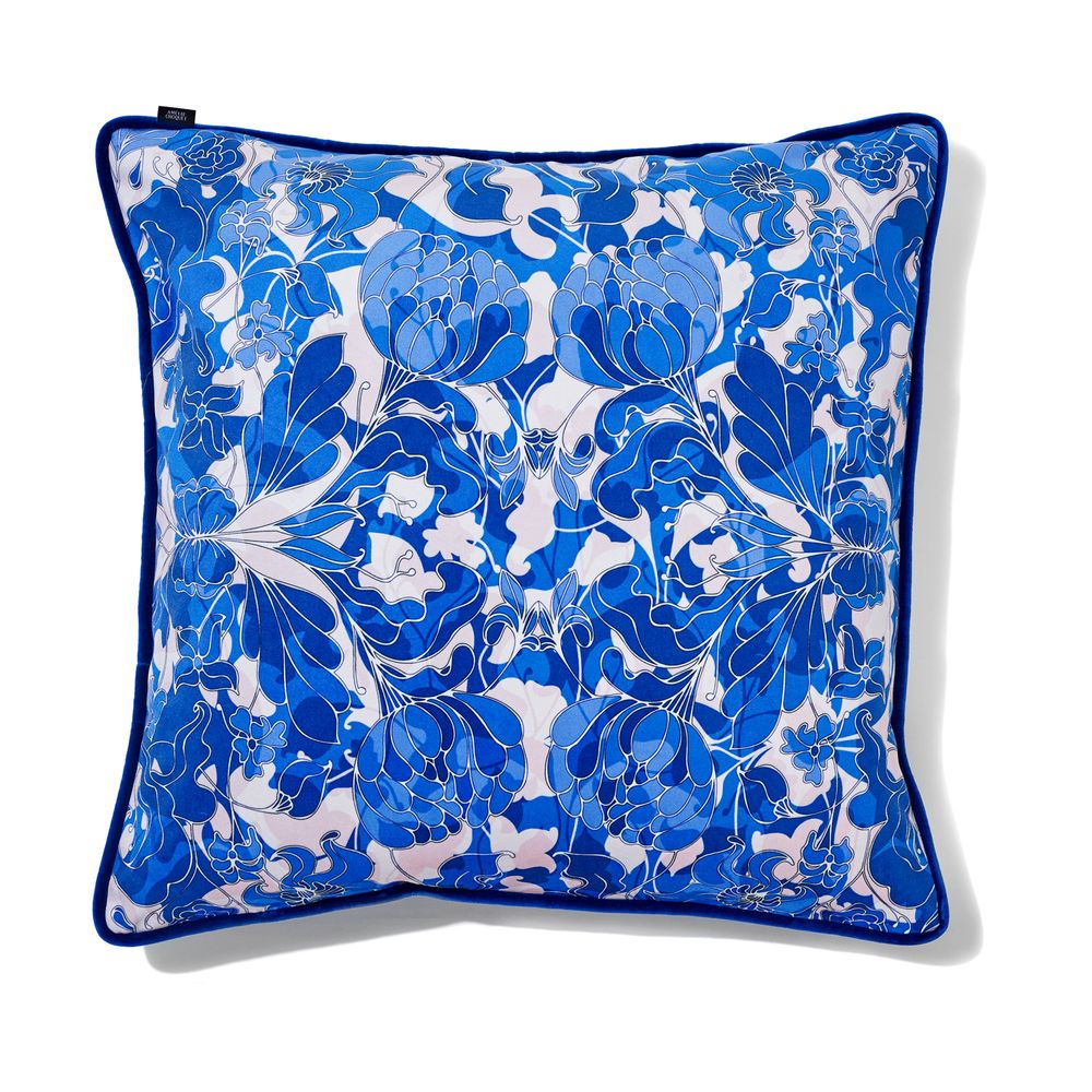 Coussins textile - Coussin en velours "Au Jardin" bleu - AMÉLIE CHOQUET
