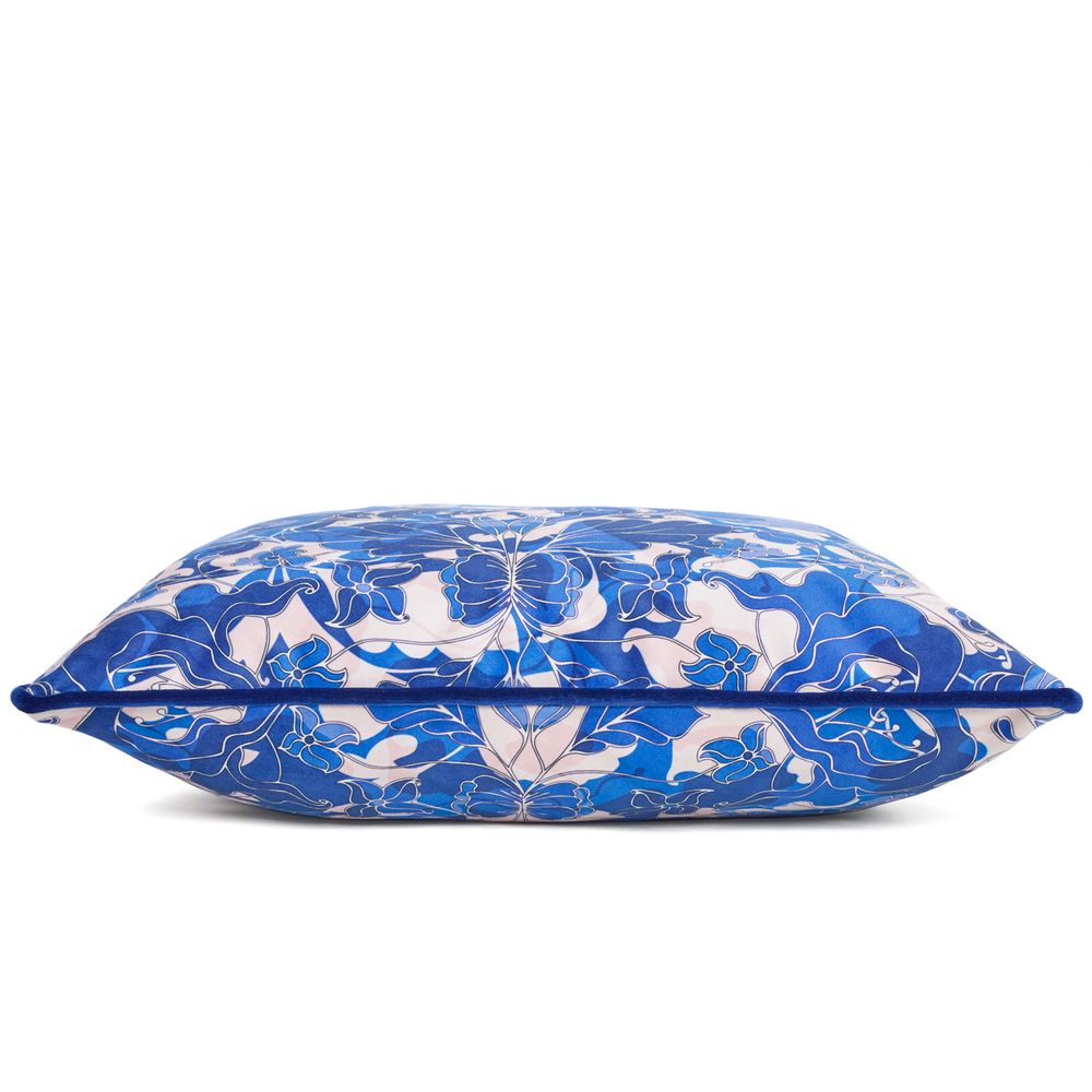Coussins textile - Coussin en velours "Au Jardin" bleu - AMÉLIE CHOQUET