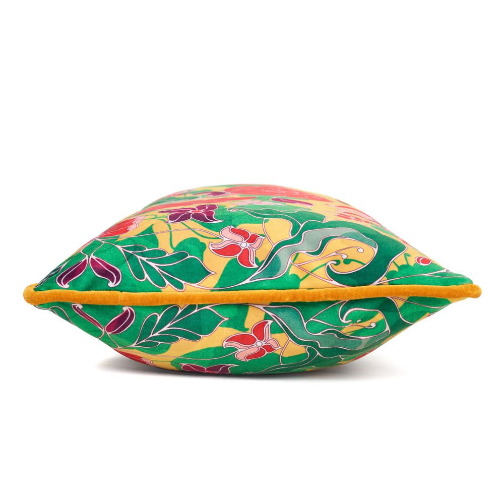 Fabric cushions - Velvet cushion “Au Jardin” yellow - AMÉLIE CHOQUET