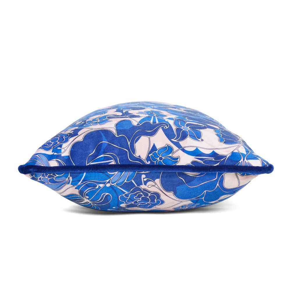 Coussins textile - Coussin en velours « Au Jardin » bleu - AMÉLIE CHOQUET