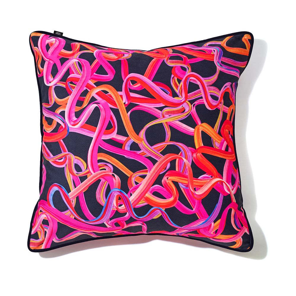 Fabric cushions - Velvet cushion “Ribbons” black - AMÉLIE CHOQUET