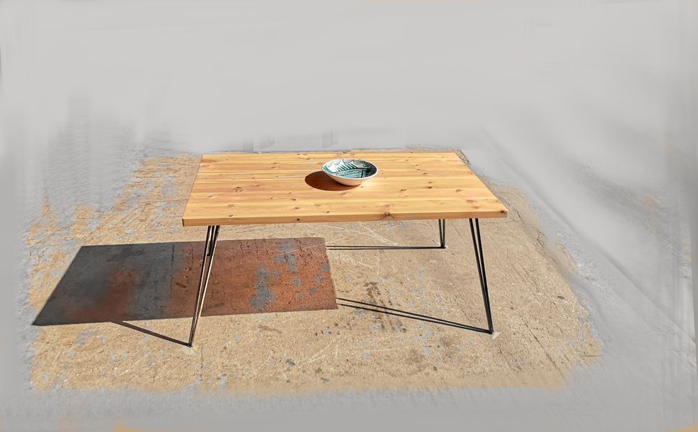 Dining Tables - Dining Table with pine top & V Hairpins legs - LIVING MEDITERANEO