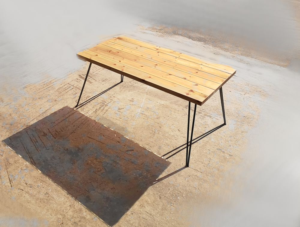 Dining Tables - Dining Table with pine top & V Hairpins legs - LIVING MEDITERANEO